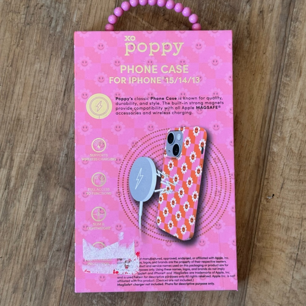 XO Poppy iPhone 15/14/13 Floral Case and magnetic card holder - Picture 3 of 6